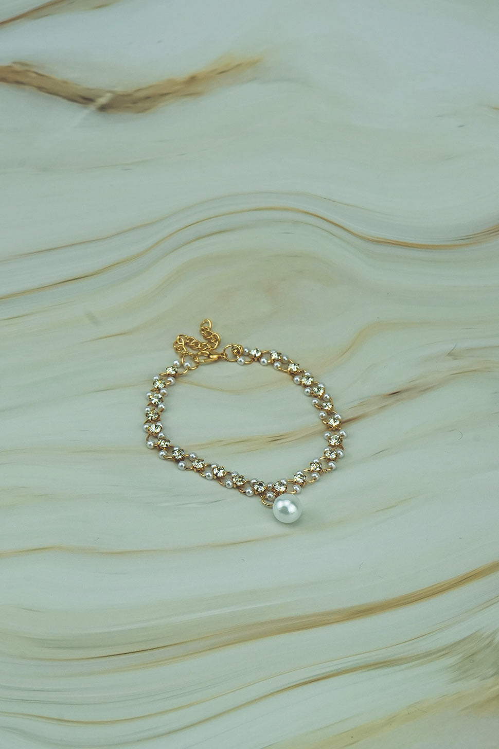 Elegant Pearl & Crystal Link Bracelet  