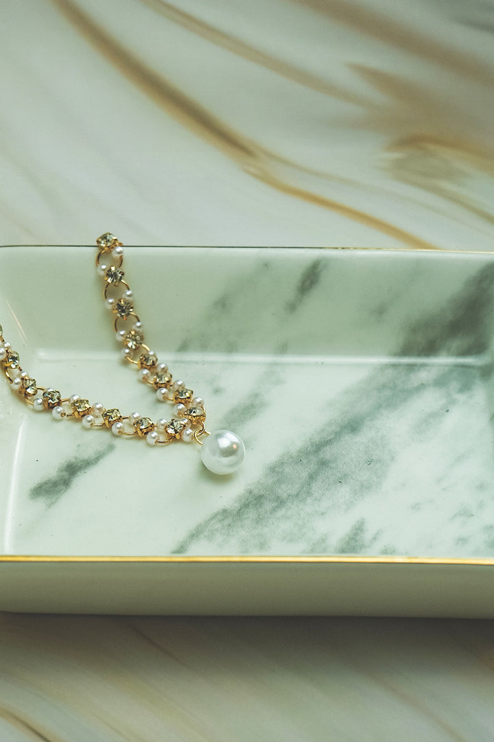 Elegant Pearl & Crystal Link Bracelet  