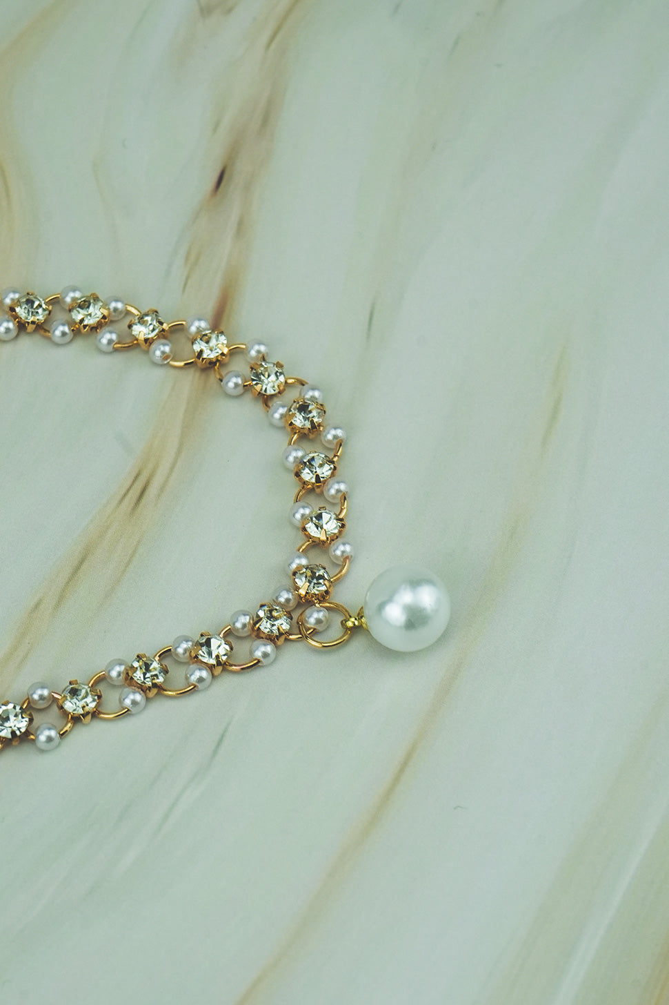 Elegant Pearl & Crystal Link Bracelet  