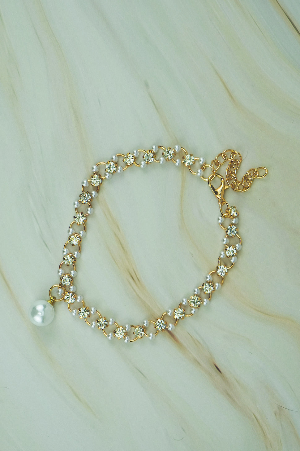 Elegant Pearl & Crystal Link Bracelet  