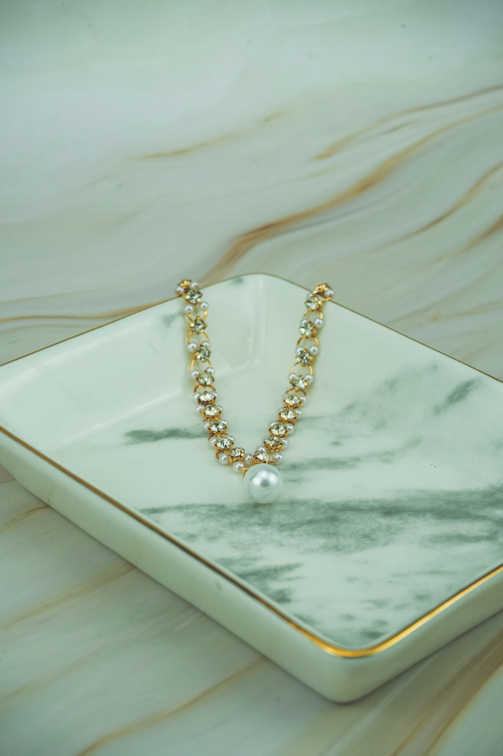 Elegant Pearl & Crystal Link Bracelet  