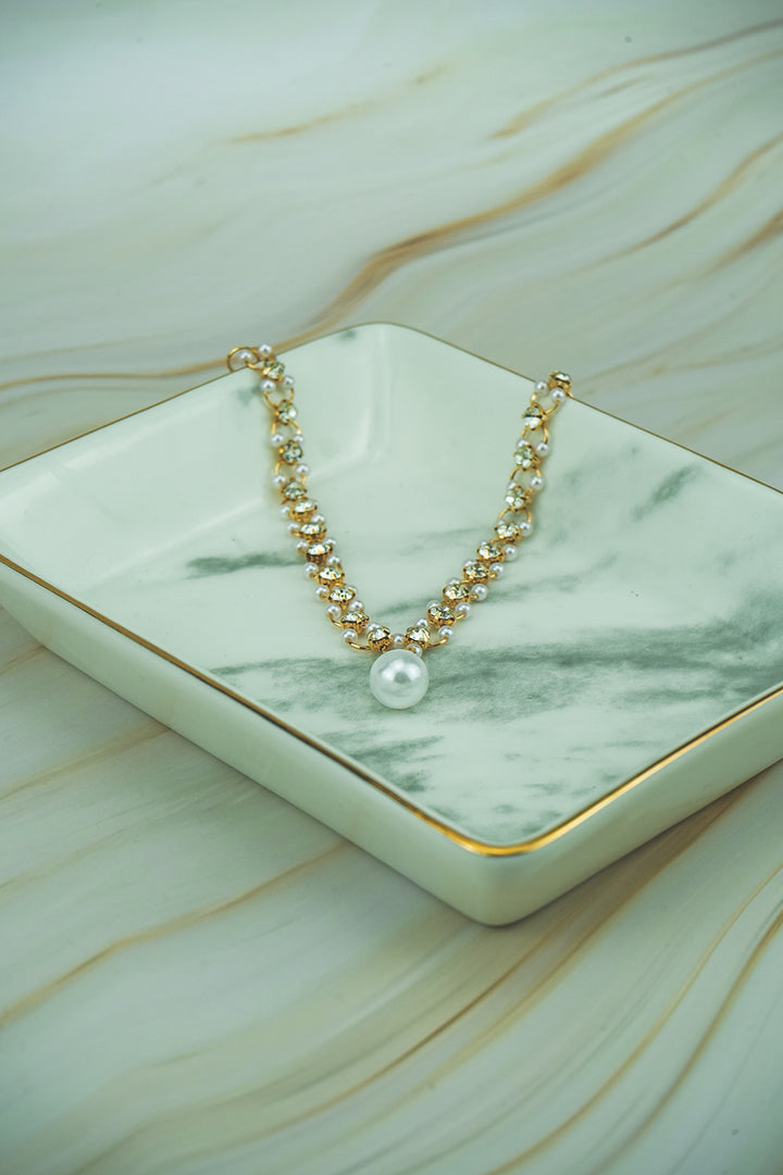 Elegant Pearl & Crystal Link Bracelet  