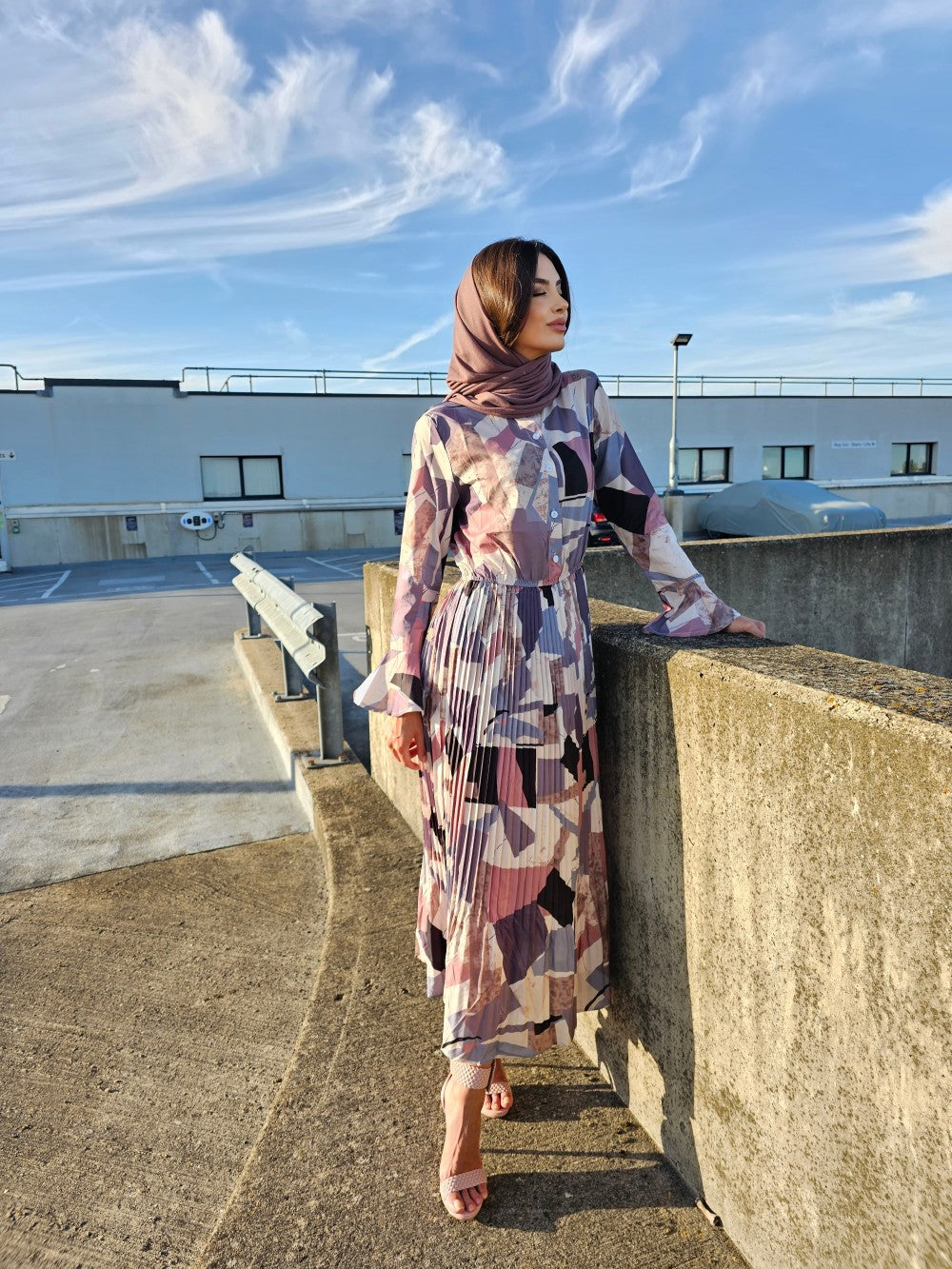 block plated dress,polyester dress,long sleeves,smamz modest formal wear