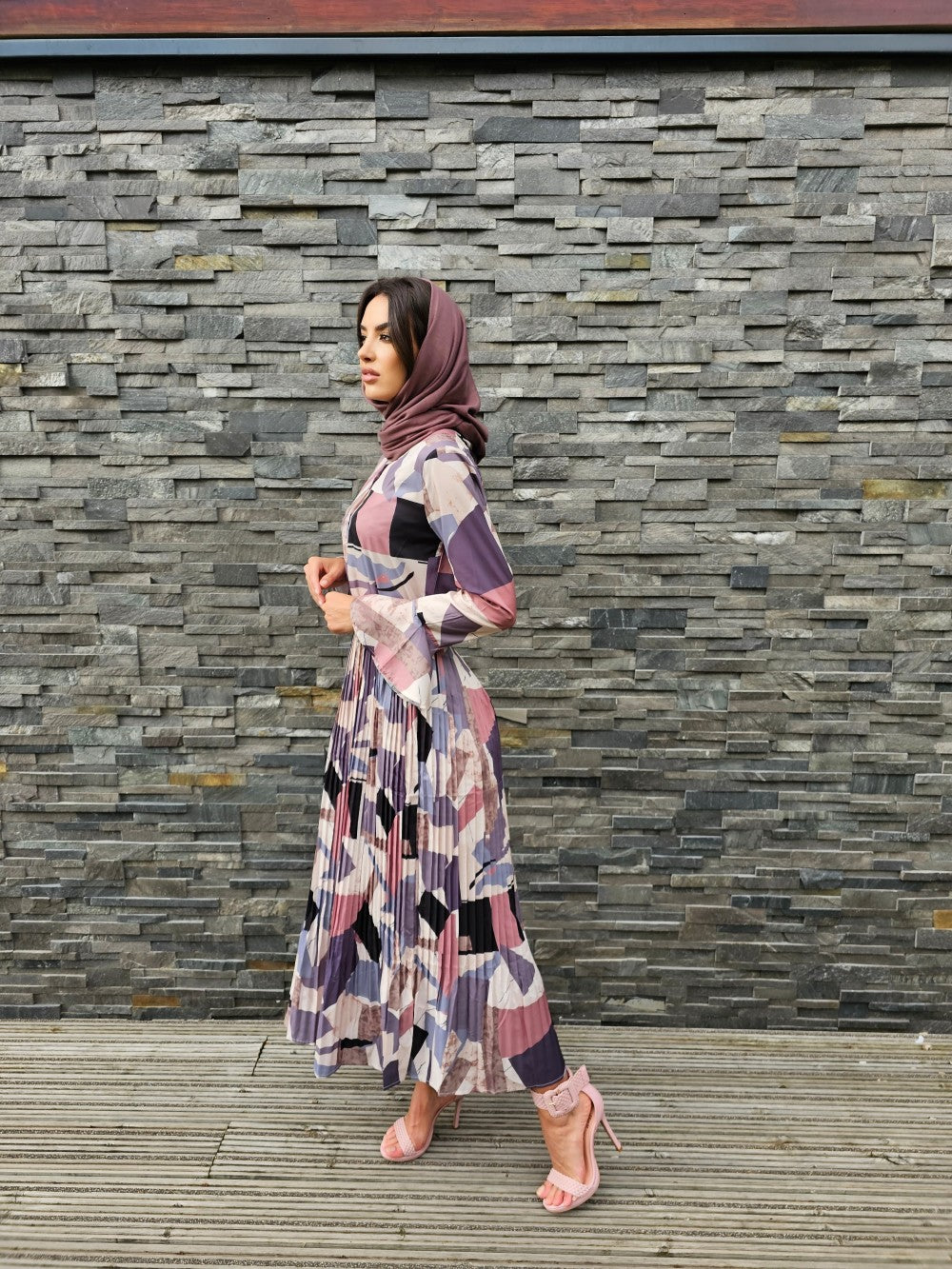block plated dress,polyester dress,long sleeves,smamz modest formal wear