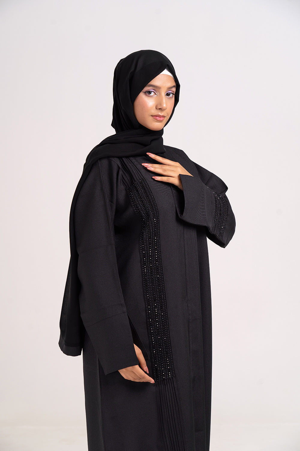 Cherie Black Abstract Buttoned Abaya