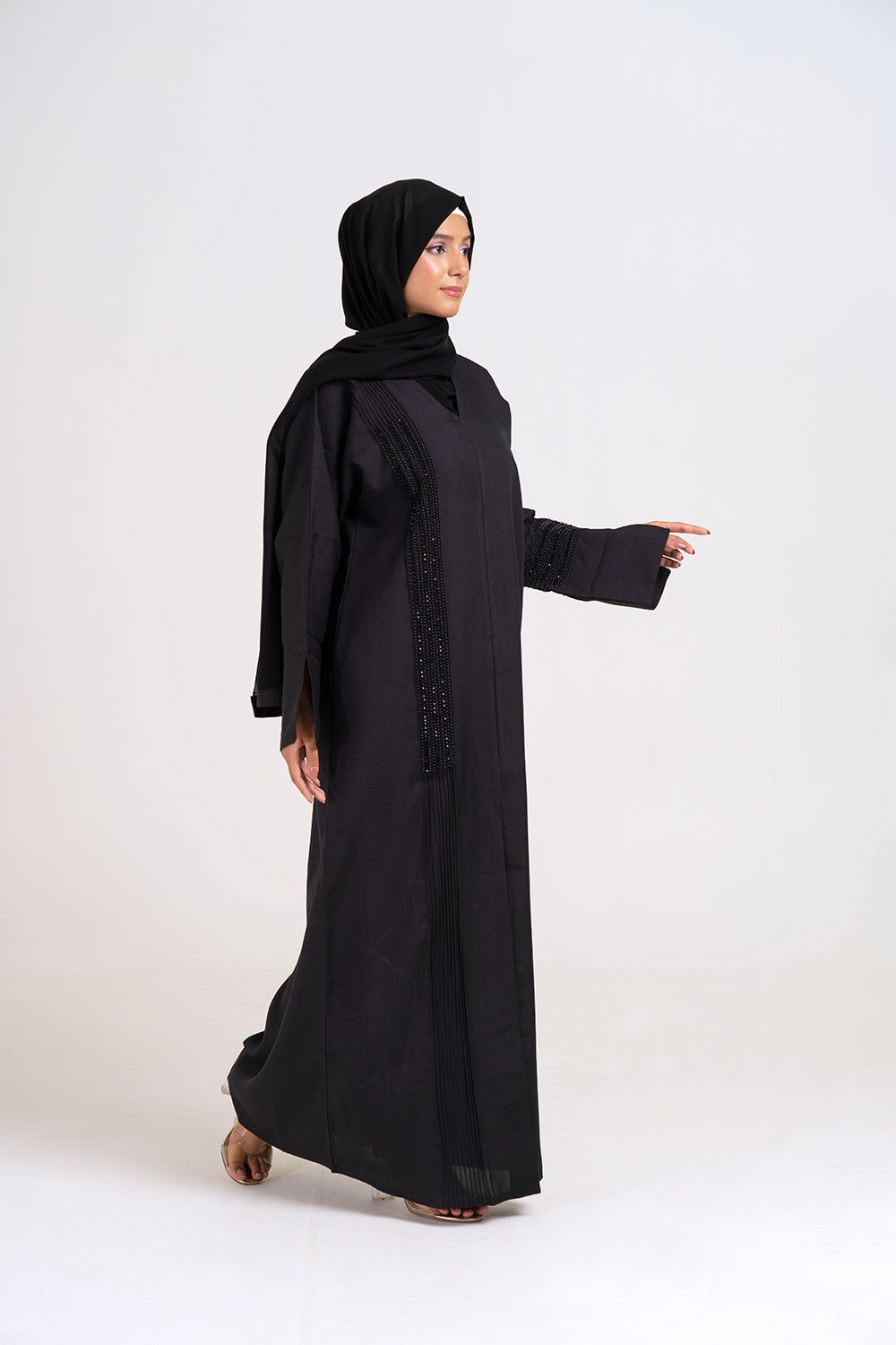 Cherie Black Abstract Buttoned Abaya Size 56