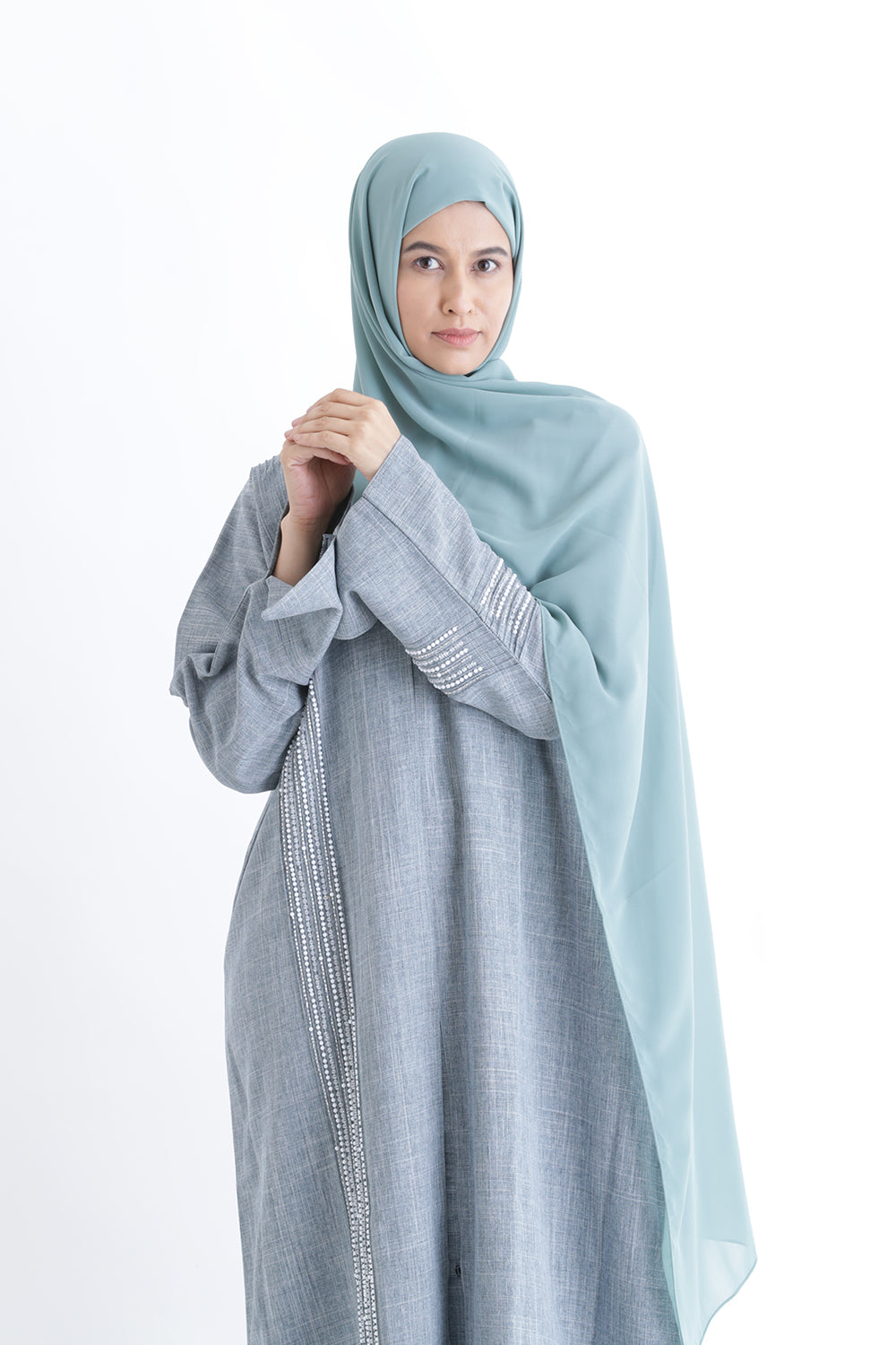Cherie Grey Abstract Buttoned Abaya - Main Image