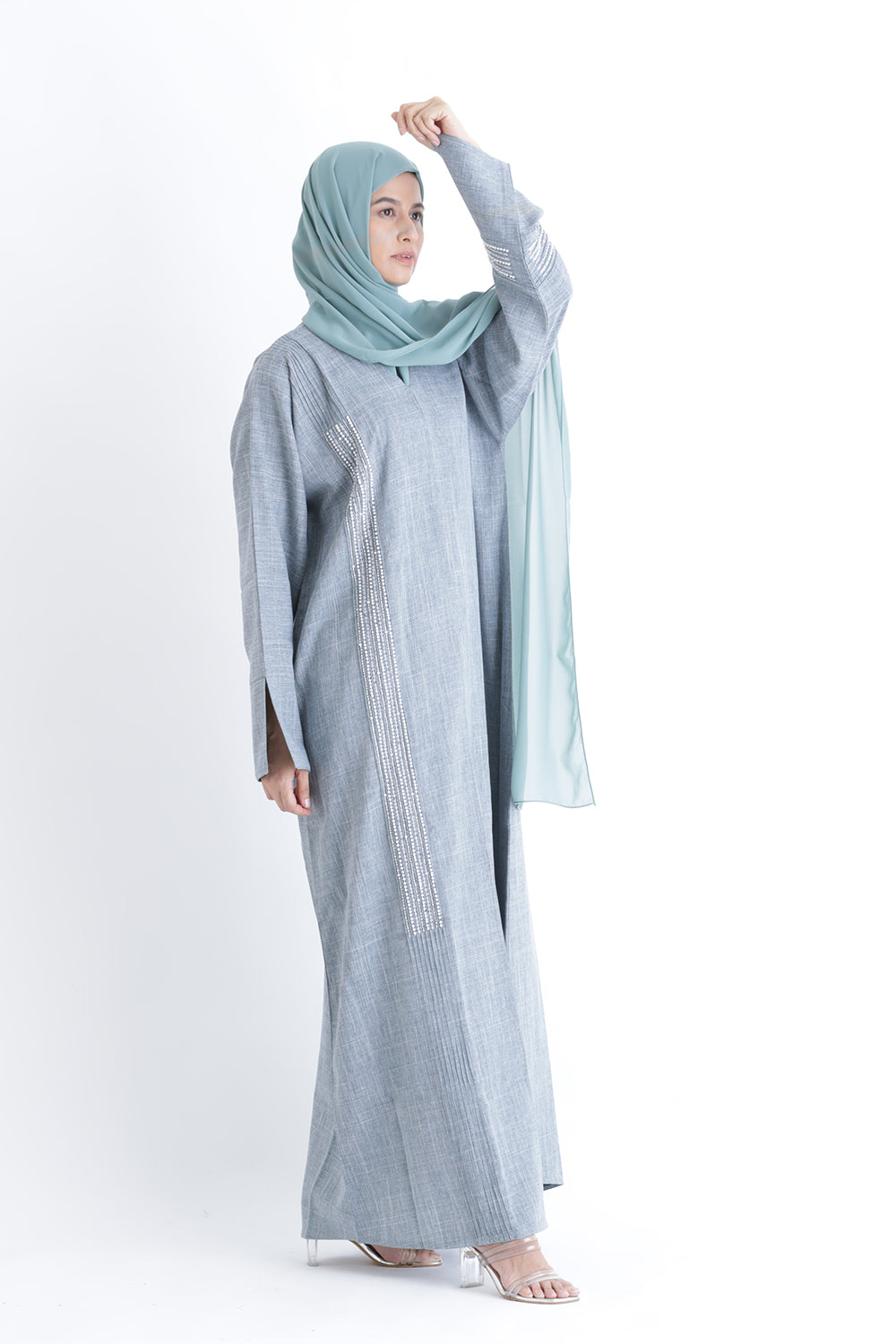 Cherie Grey Abstract Buttoned Abaya  
