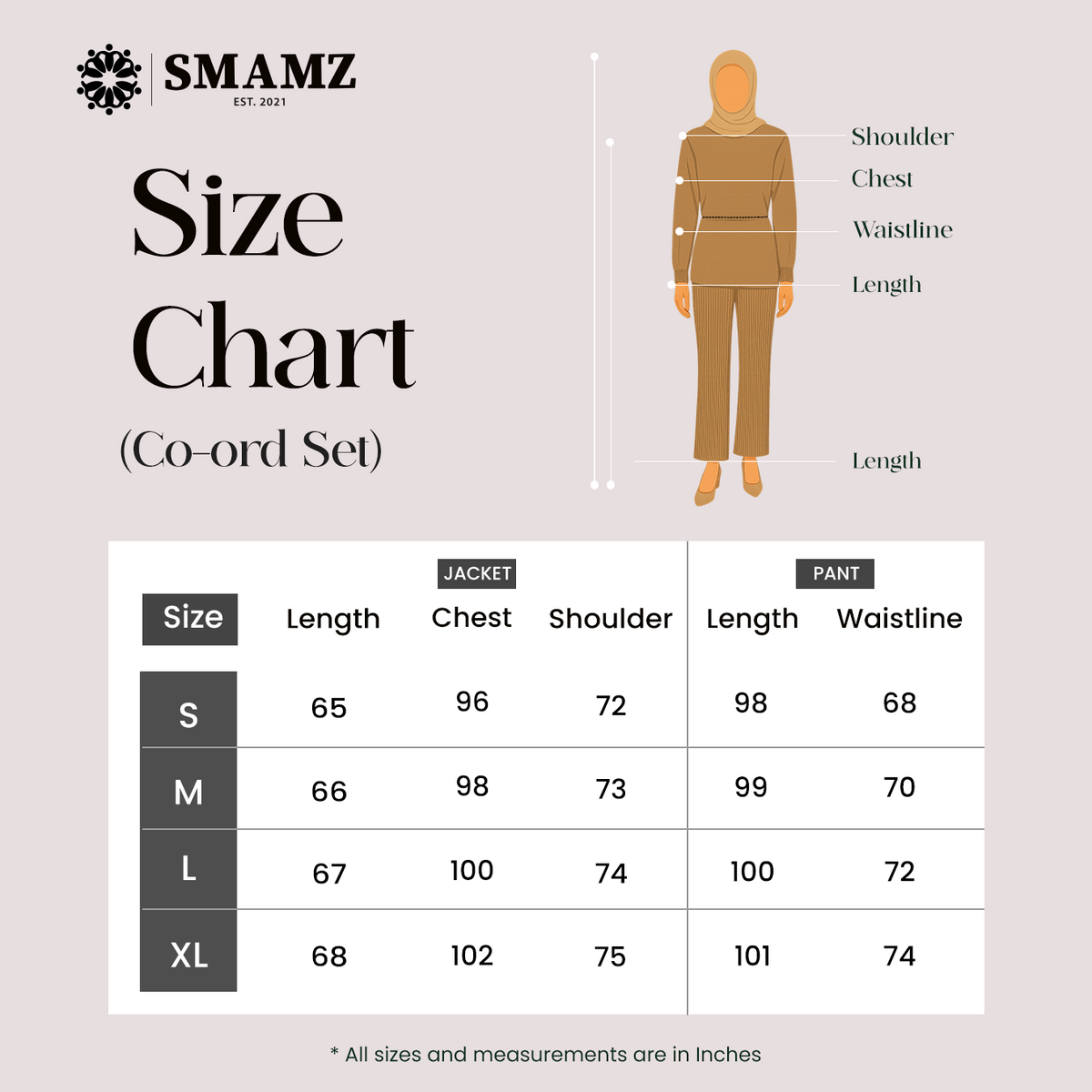 Textured Luxe Co-Ord Set — size chart