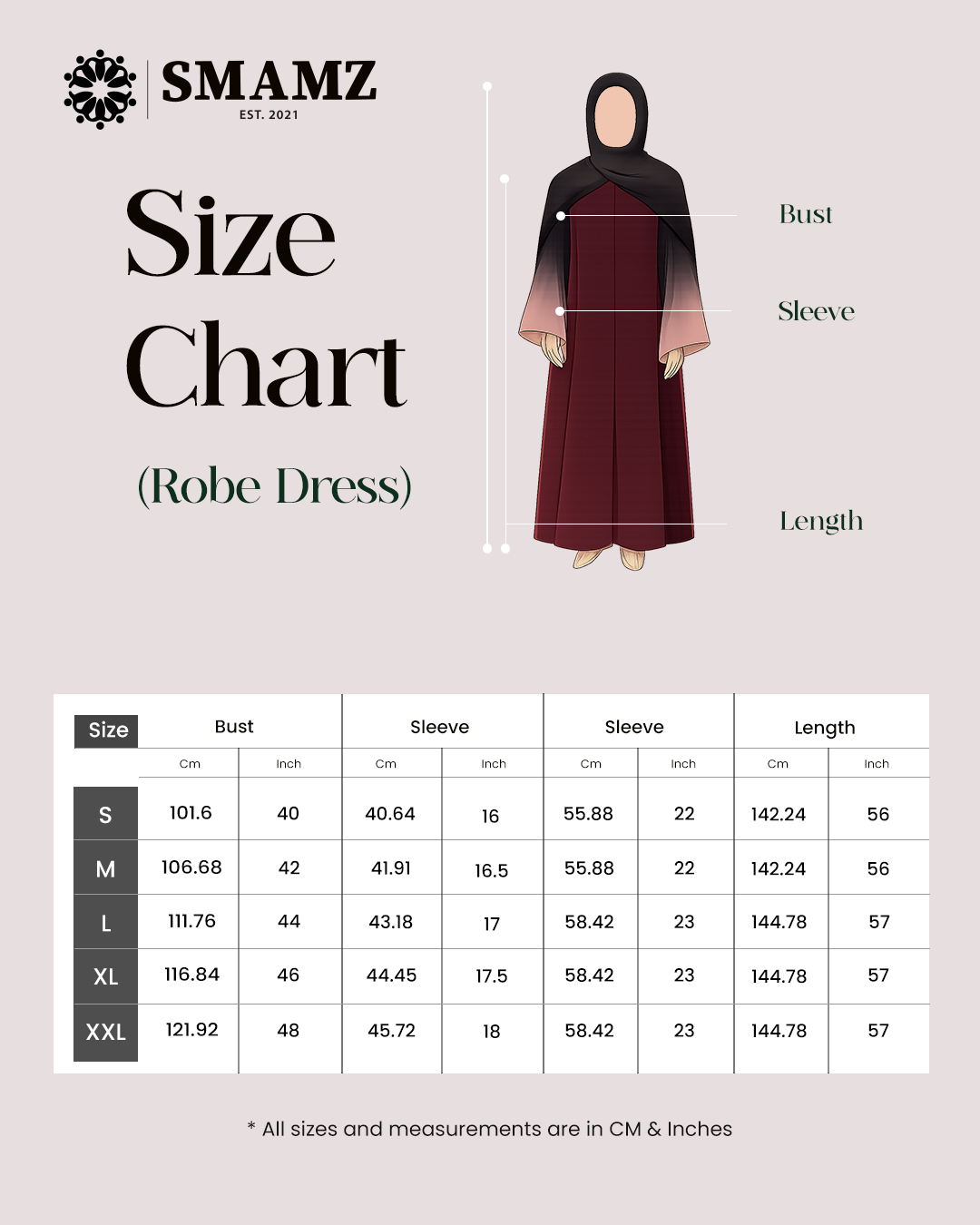Crimson Open Robe — size chart