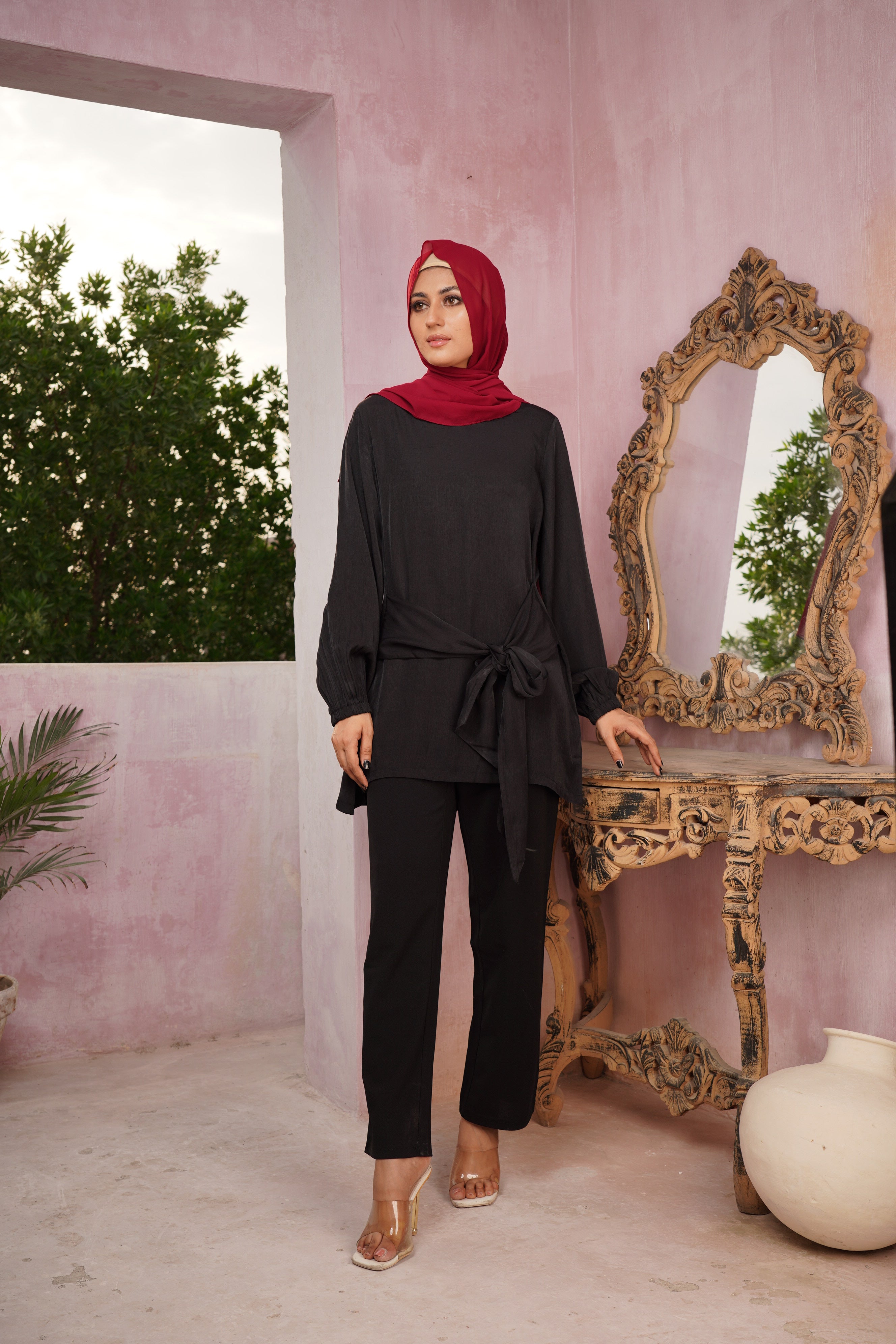 Elegant Sapphire Belted Tunic Dress