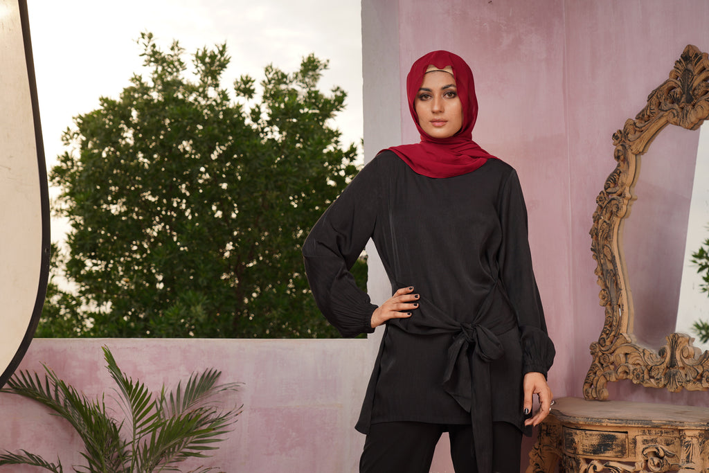 Elegant Sapphire Belted Tunic Dress