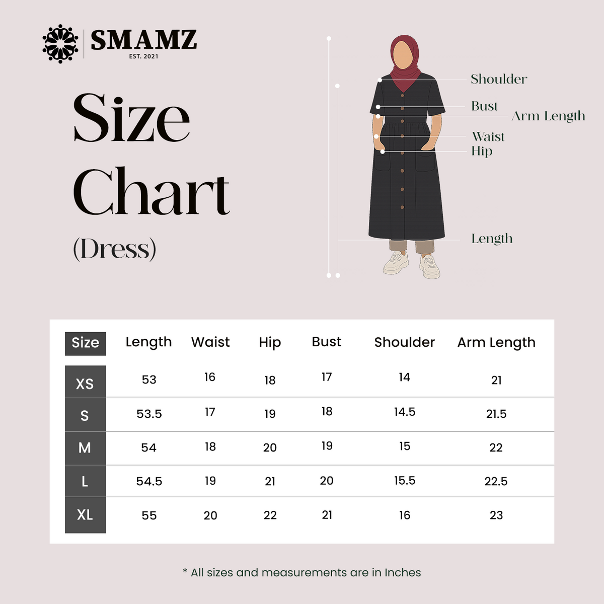 Premium Maestro Long Dress — size chart