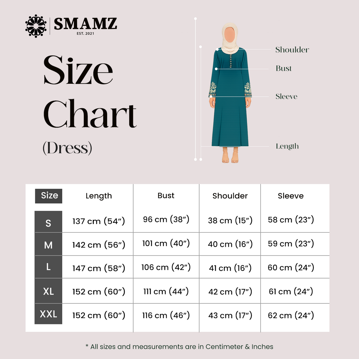 Opulent Long Dress — size chart