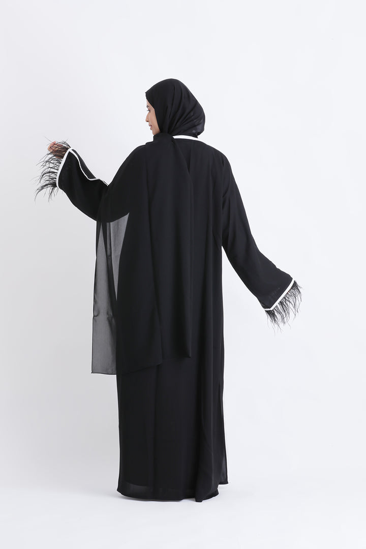 Feather Kimono Deluxe 3 Piece Abaya