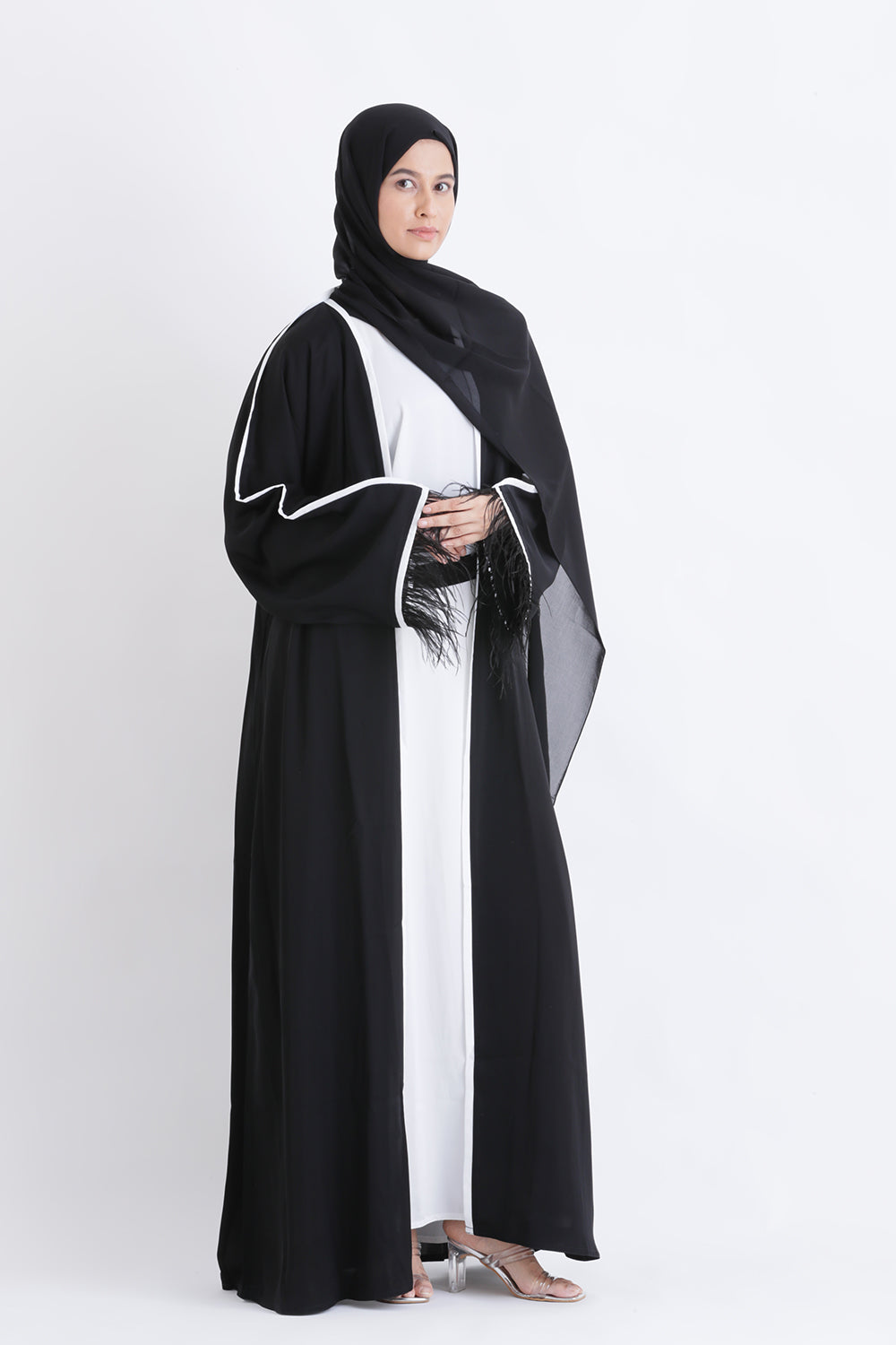 Feather Kimono Deluxe 3 Piece Abaya  
