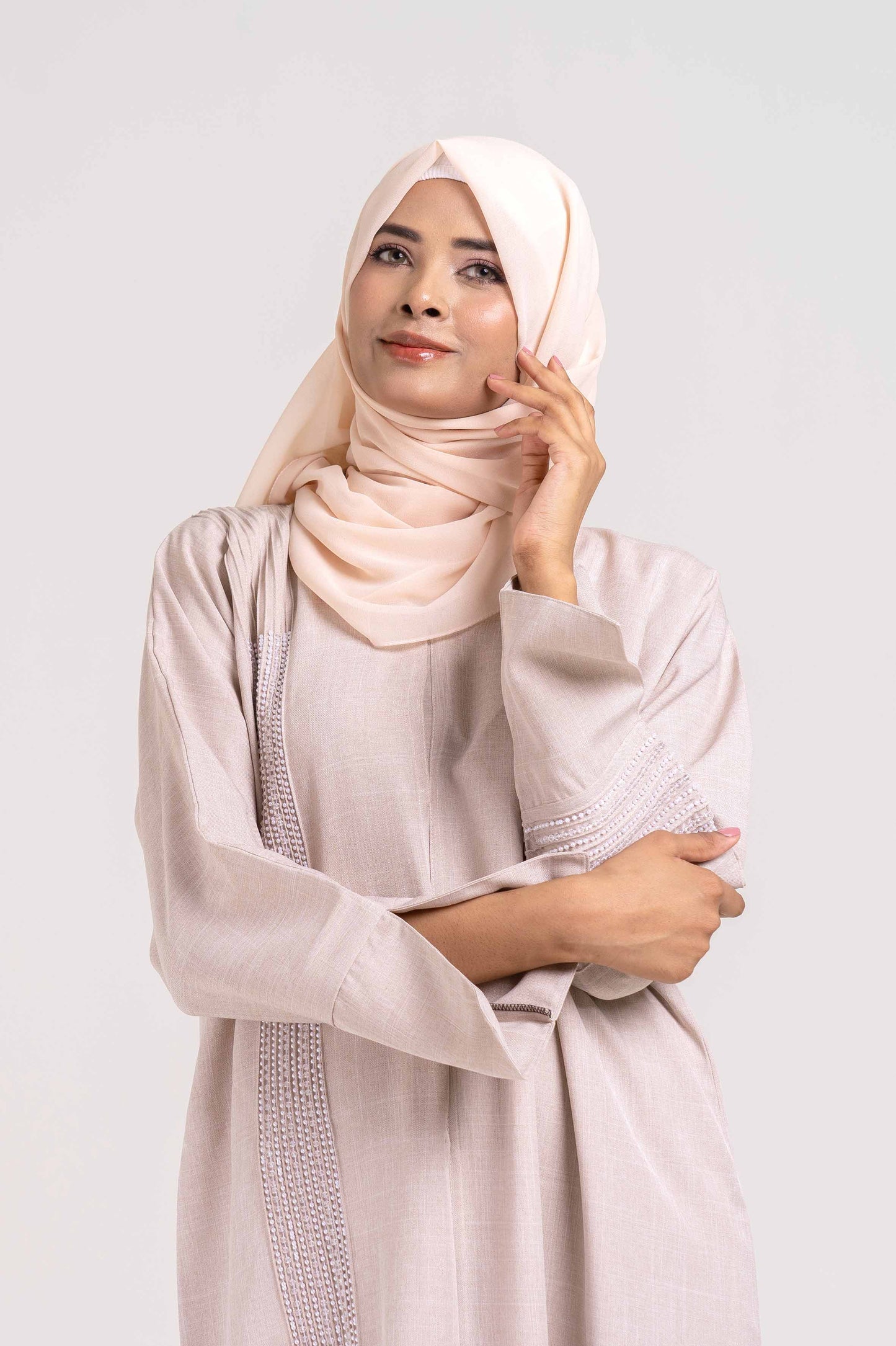 Cherie Cream Abstract Buttoned Abaya