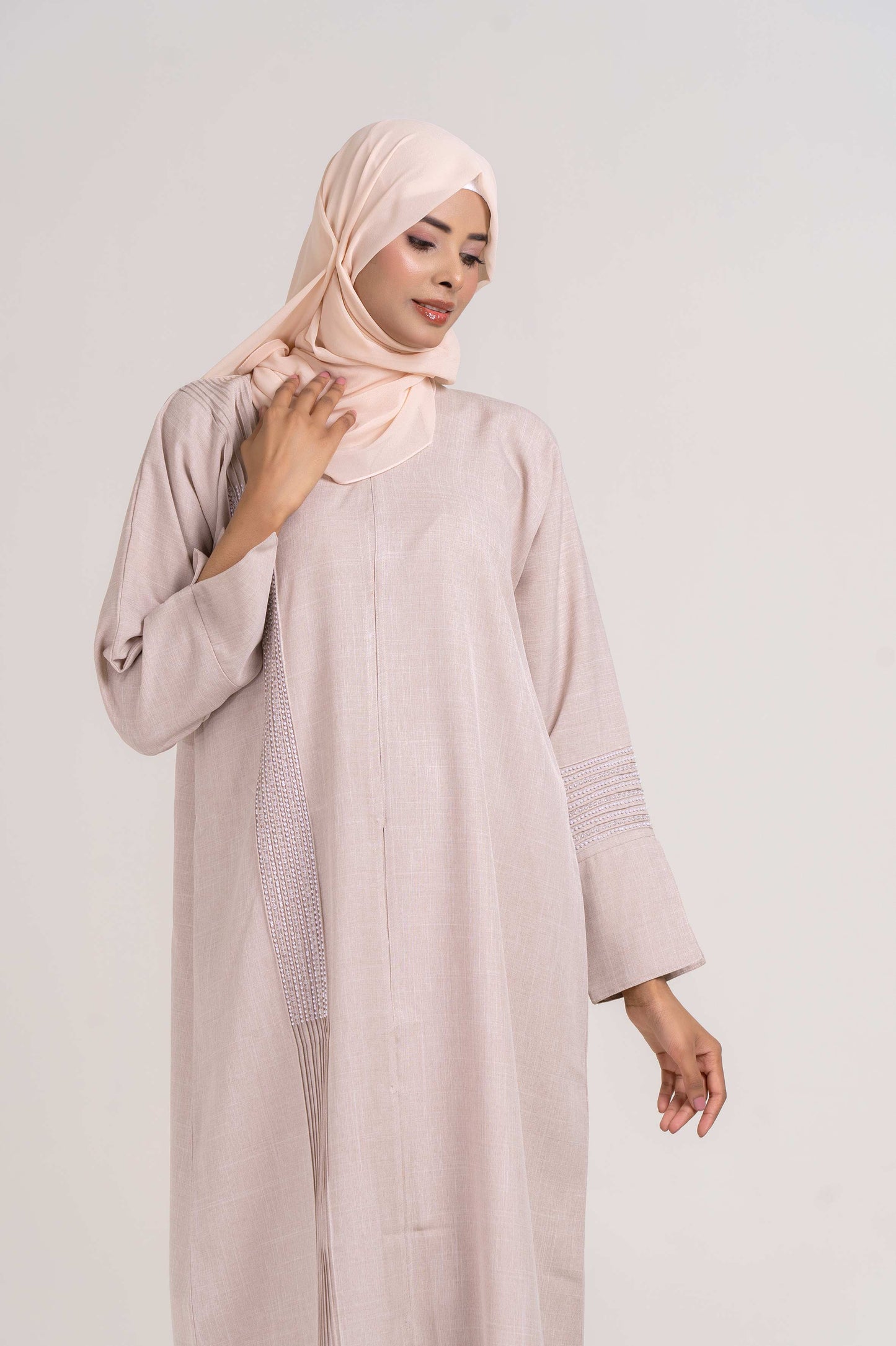 Cherie Cream Abstract Buttoned Abaya