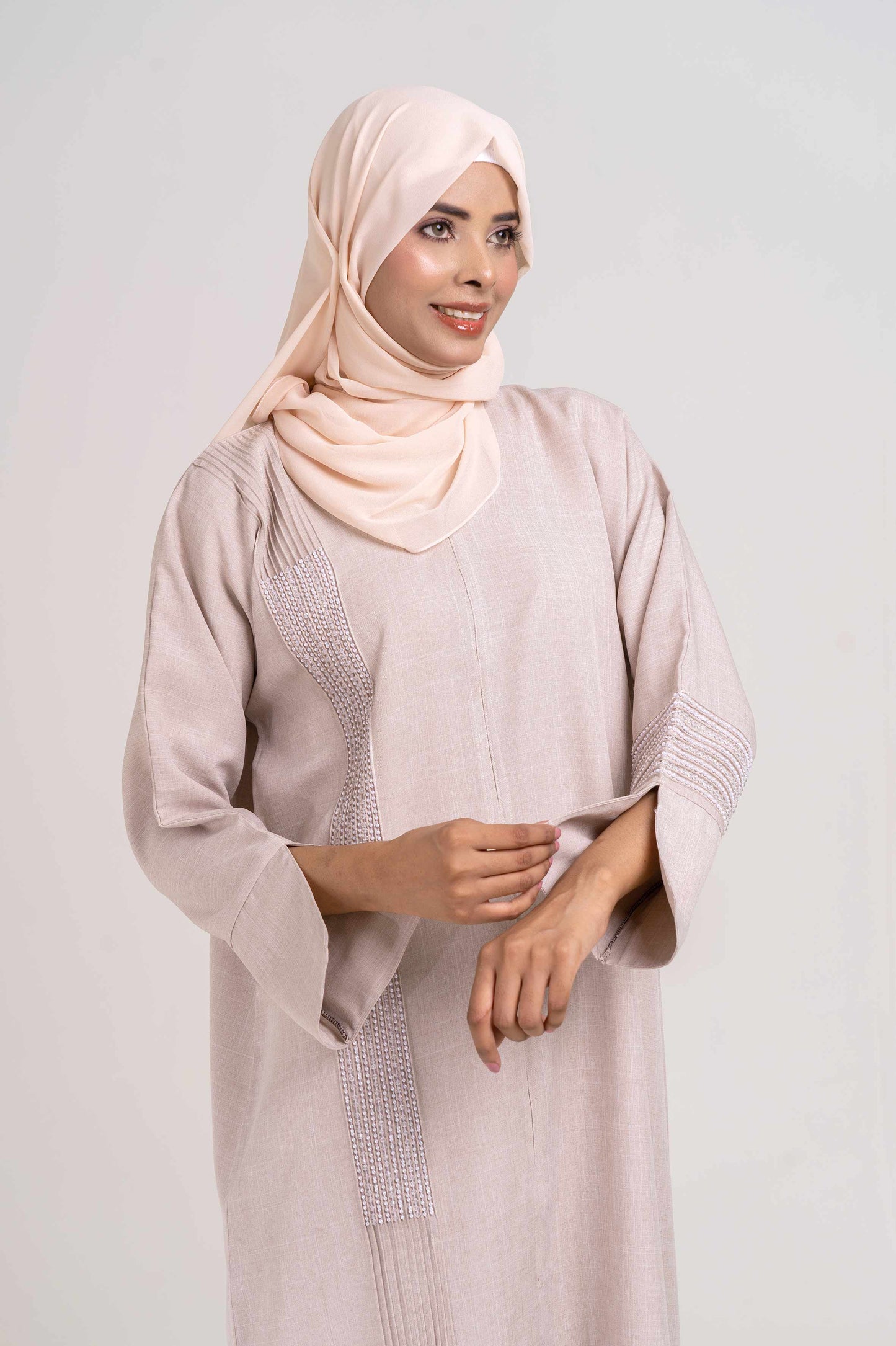 Cherie Cream Abstract Buttoned Abaya