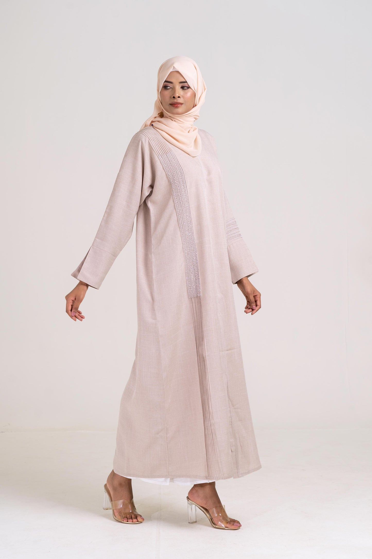 Cherie Cream Abstract Buttoned Abaya