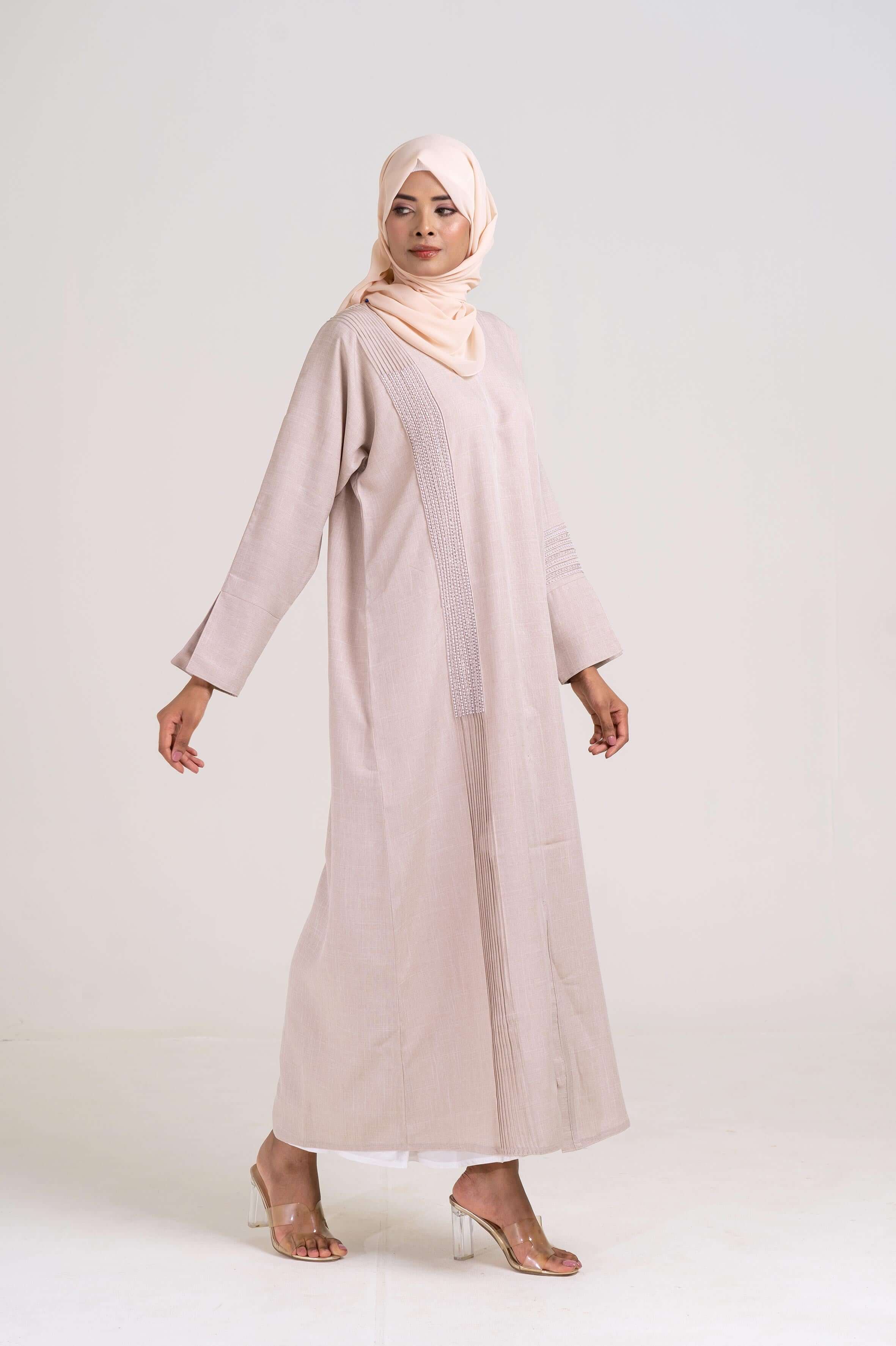 Cherie Cream Abstract Buttoned Abaya Size 52
