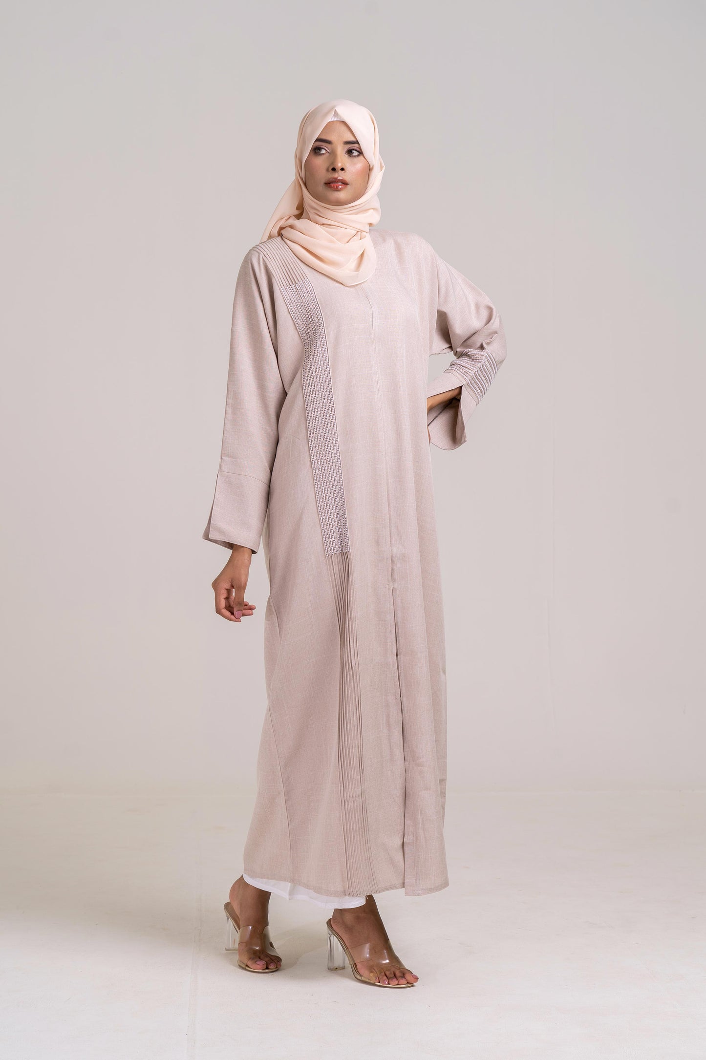 Cherie Cream Abstract Buttoned Abaya