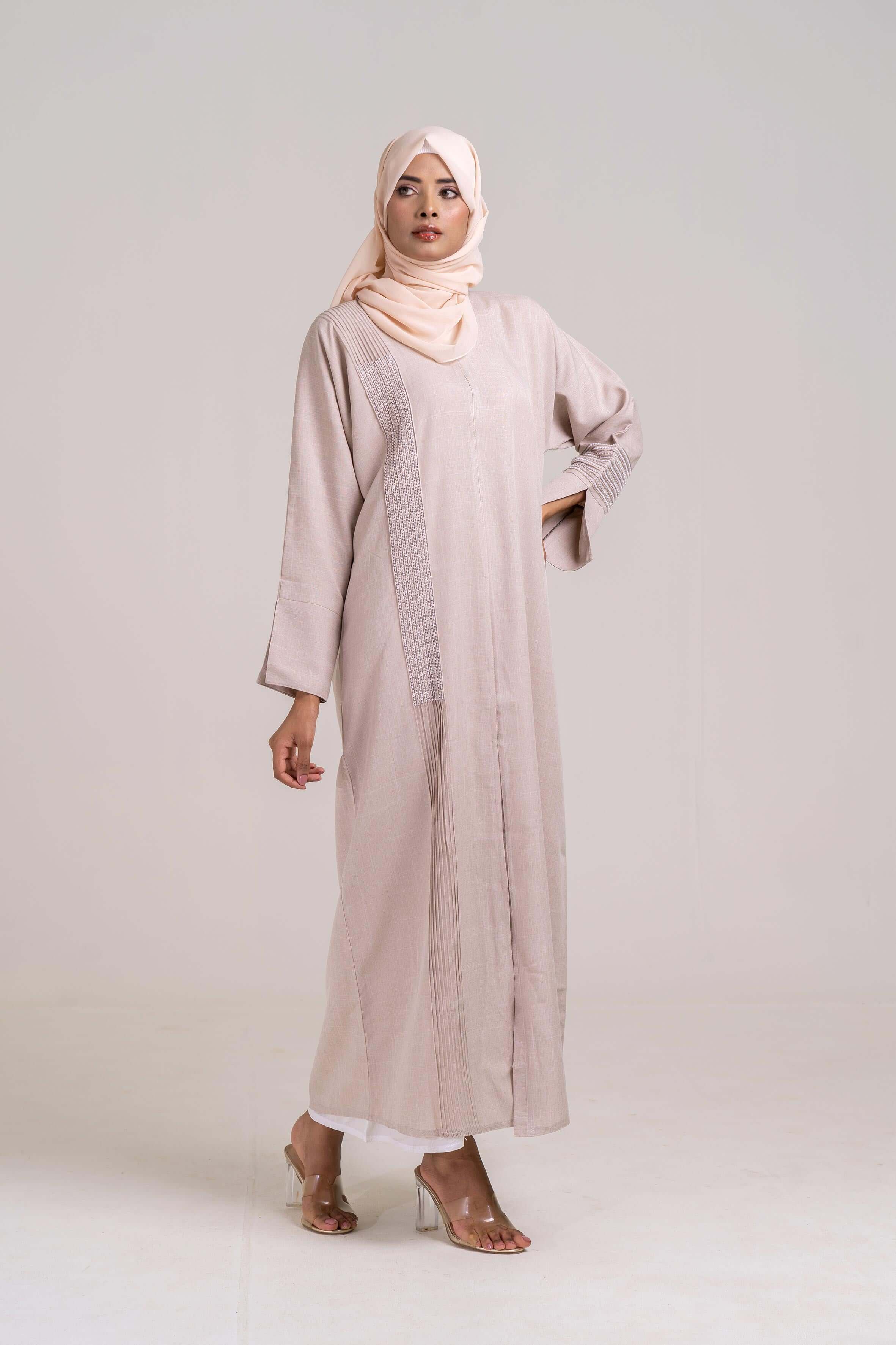 Cherie Cream Abstract Buttoned Abaya Size 50