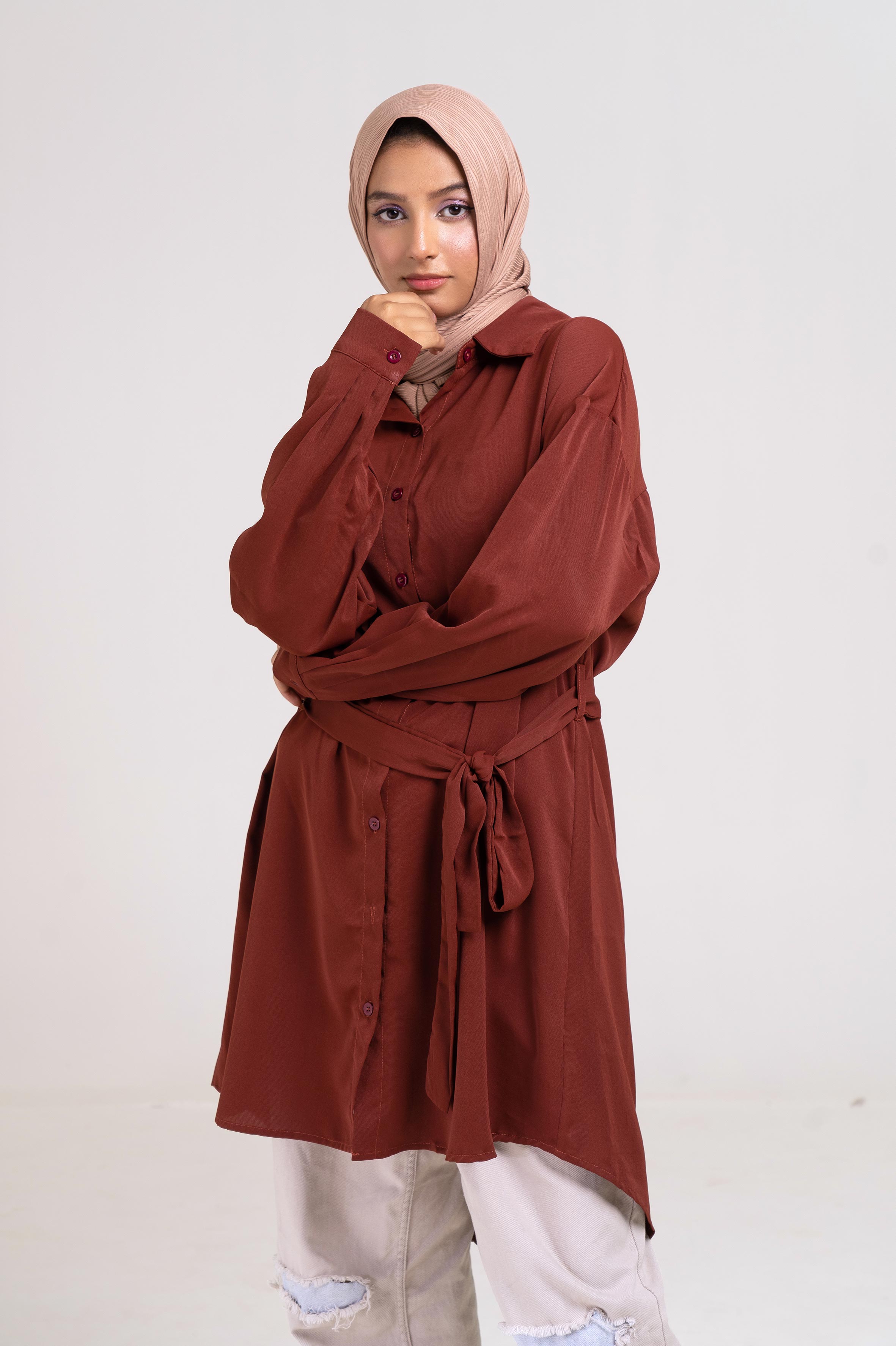 Grace Long Shirt (Brown) Size S