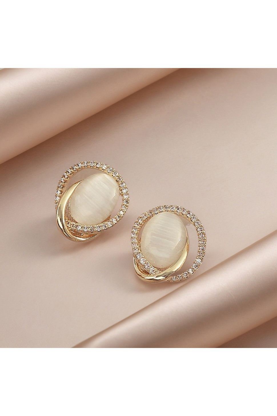 Gold-Plated Cat’s Eye Stud Earrings  
