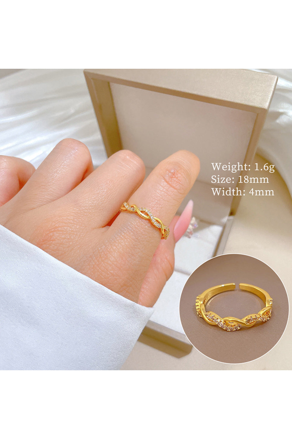 Twisted Zircon Adjustable Ring  