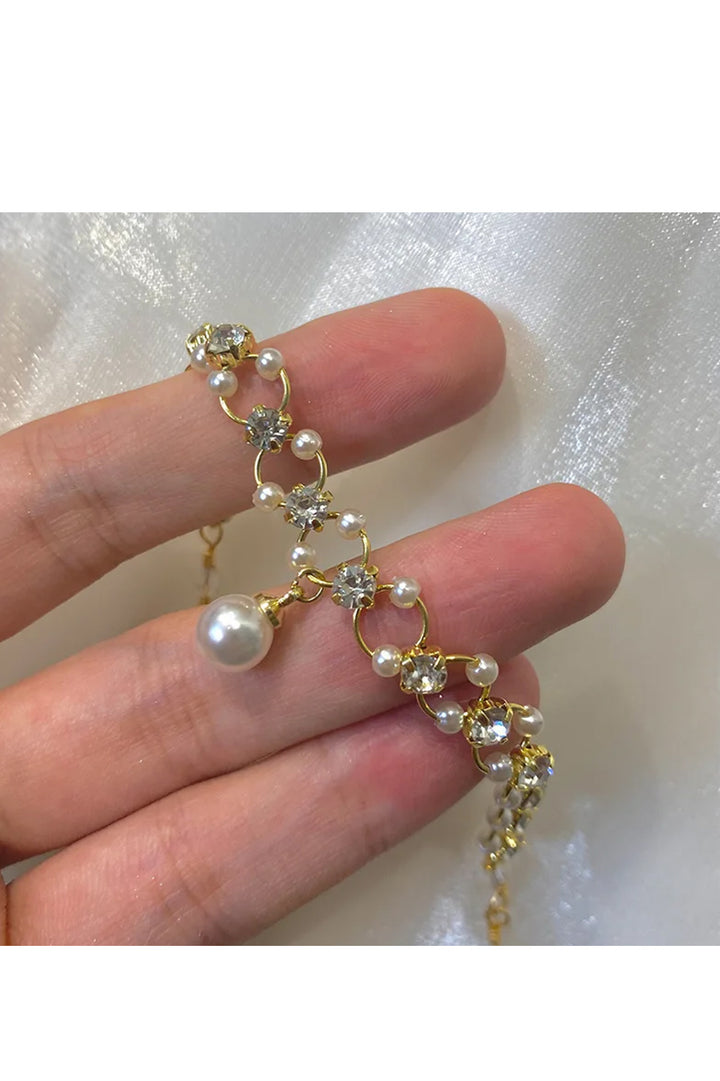 Elegant Pearl & Crystal Link Bracelet  