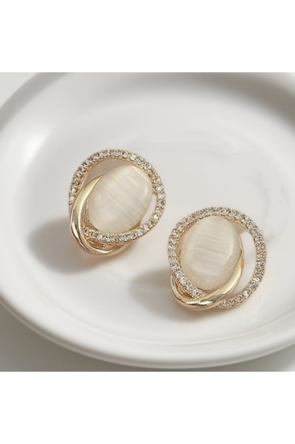 Gold-Plated Cat’s Eye Stud Earrings  