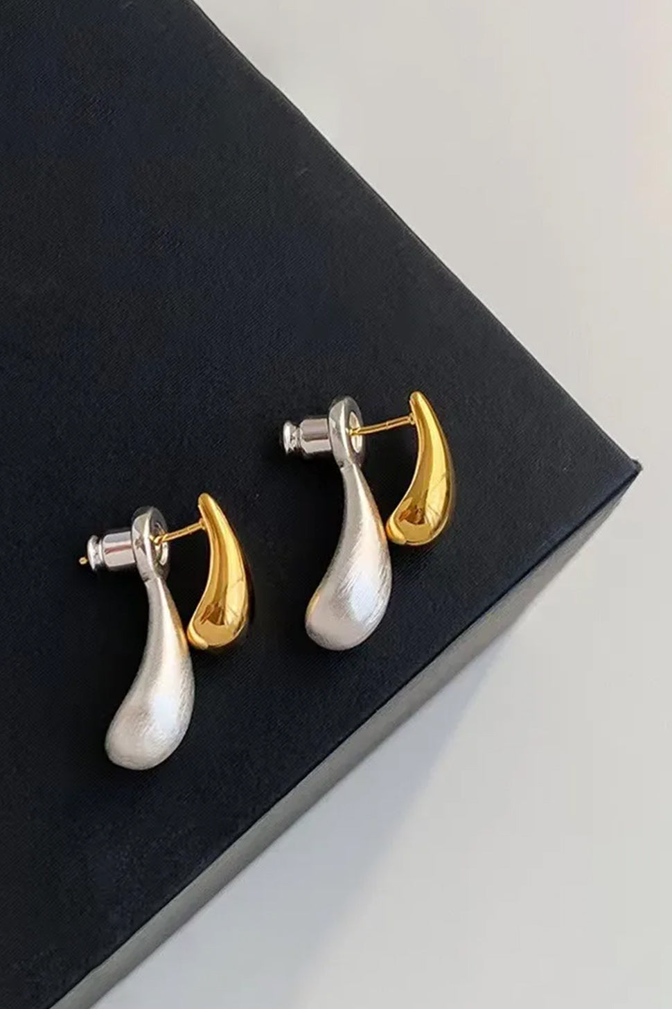Gold & Silver Teardrop Stud Earrings  