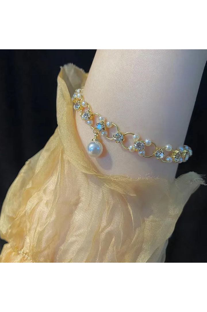 Elegant Pearl & Crystal Link Bracelet  