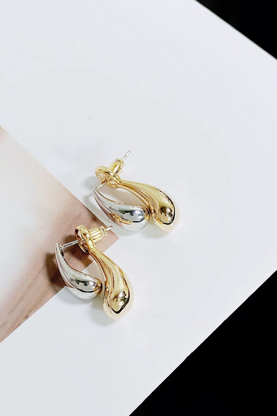 Gold & Silver Teardrop Stud Earrings  