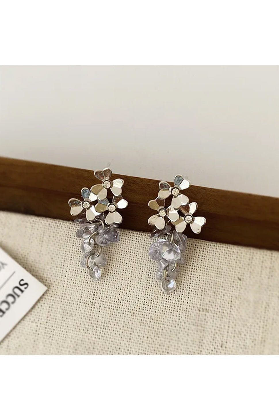 Silver Crystal Tassel Earrings  