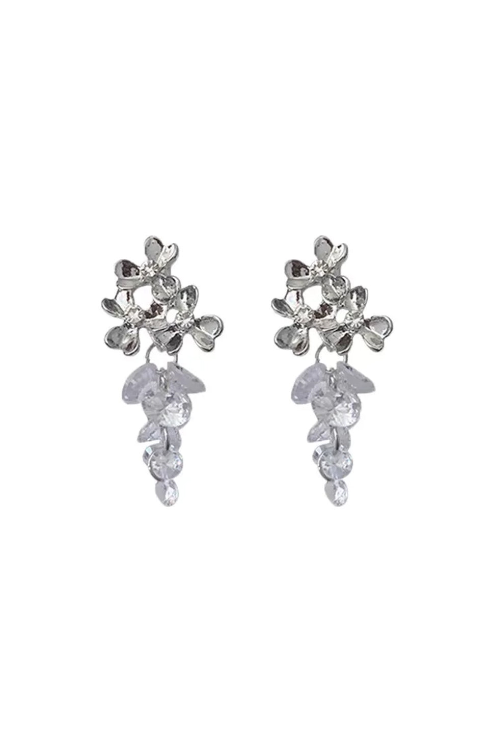 Silver Crystal Tassel Earrings  
