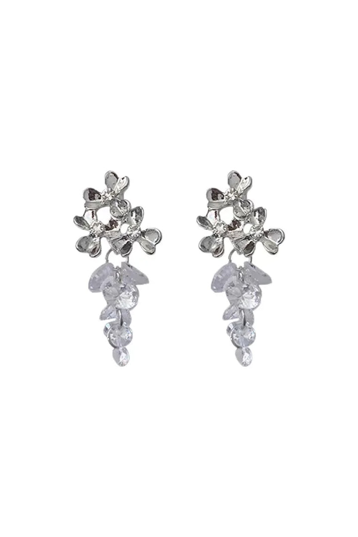 Silver Crystal Tassel Earrings  