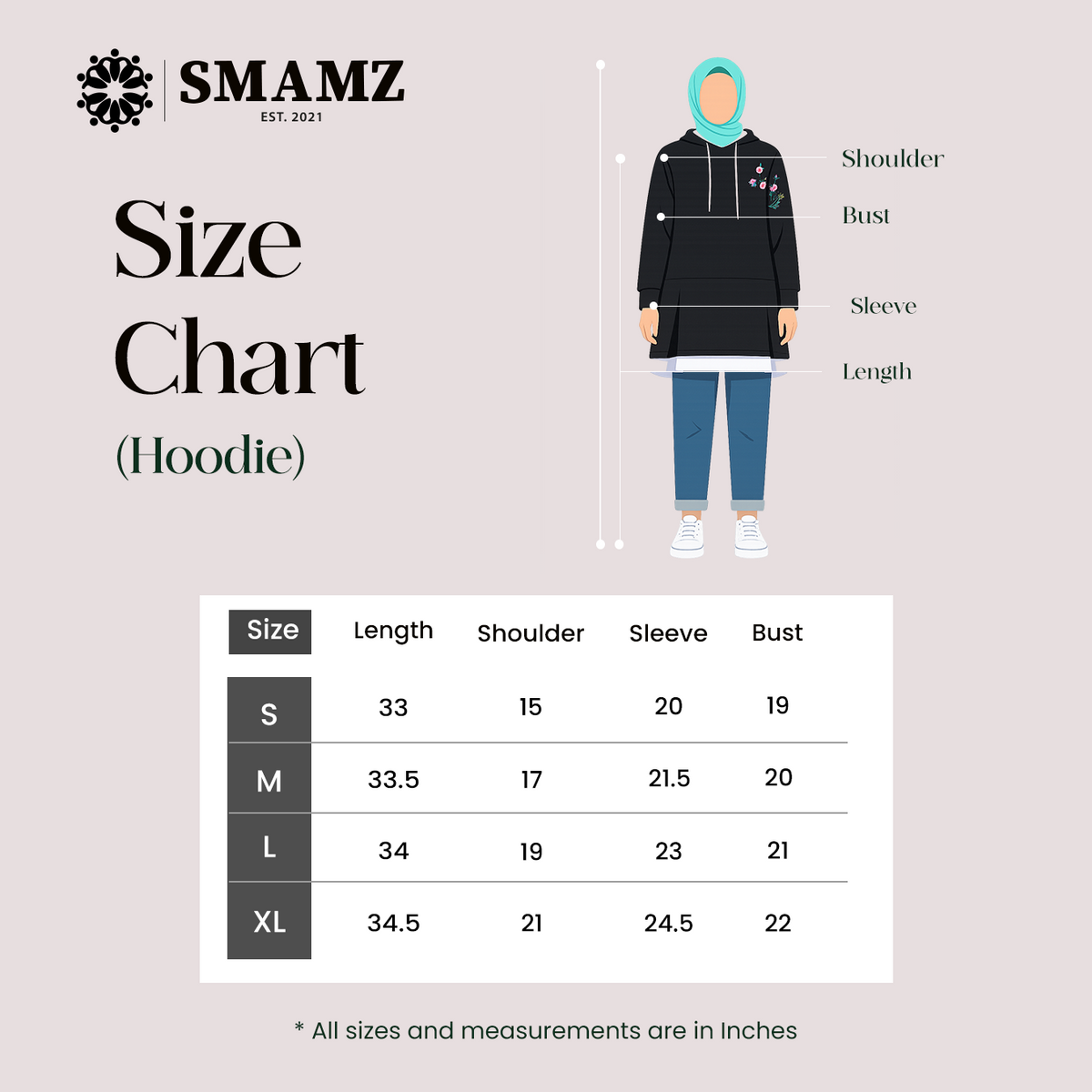 Long Embroidered Hoodie — size chart