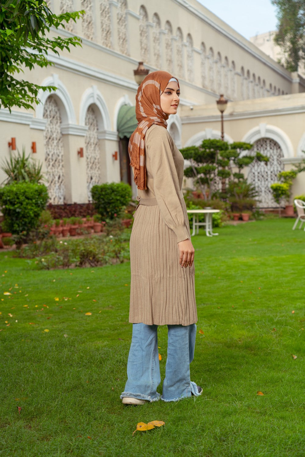 Jumper Dress – Elegant. Stylish Modest Wear in Green & Cream – SMAMZ Limited