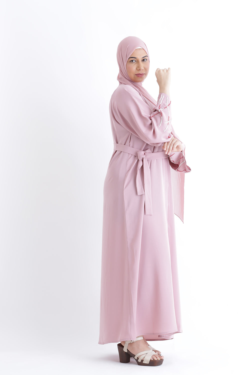 Larisa Pink Abaya with Belt  