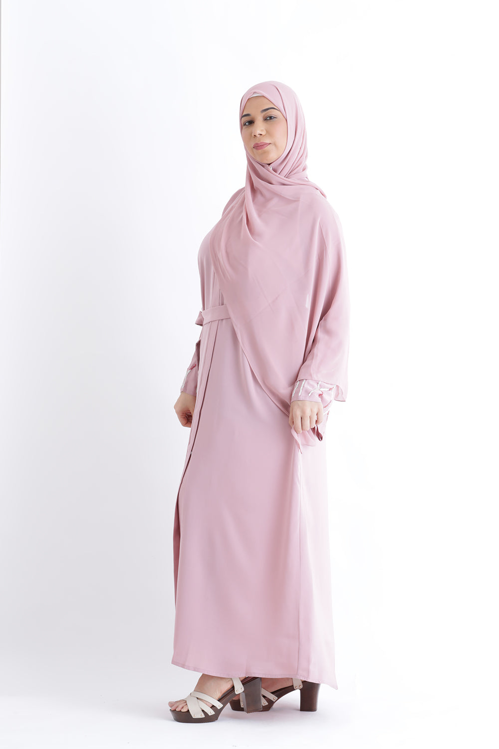Larisa Pink Abaya with Belt  