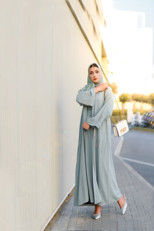 Ocean green 3 piece Abaya, 3 piece Abaya ,  Abaya,smamz modest wear,smamz open abaya