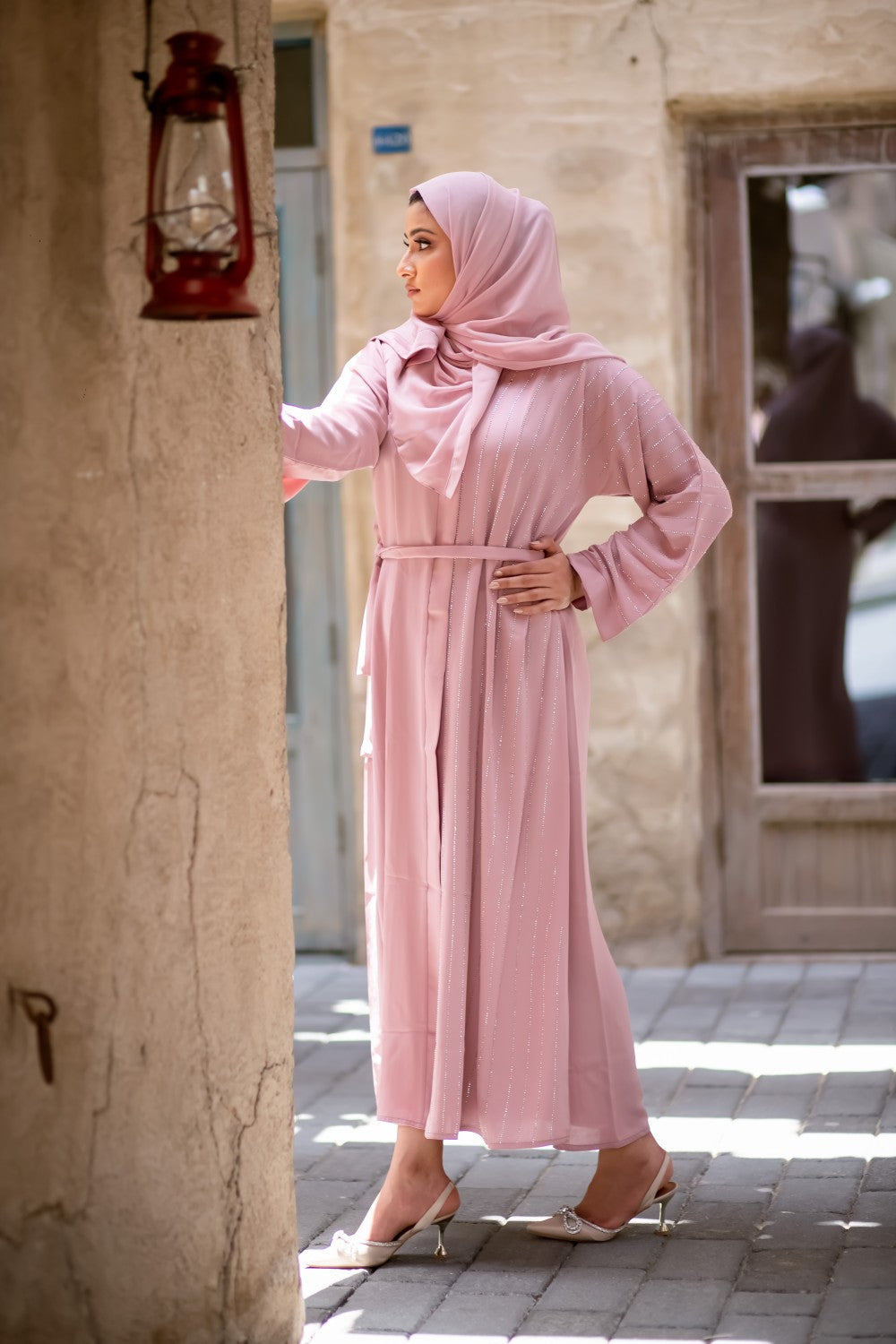 Pale Pink Open Abaya Size 54