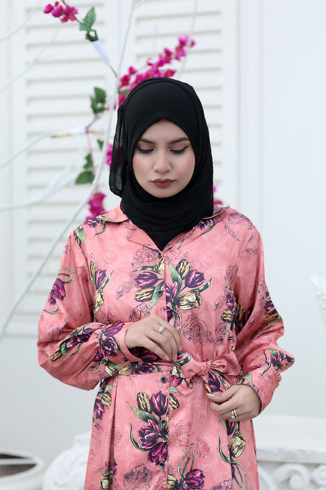 Pink Floral Long Dress,premium silk dress,floral dress,smamz modest formal wear