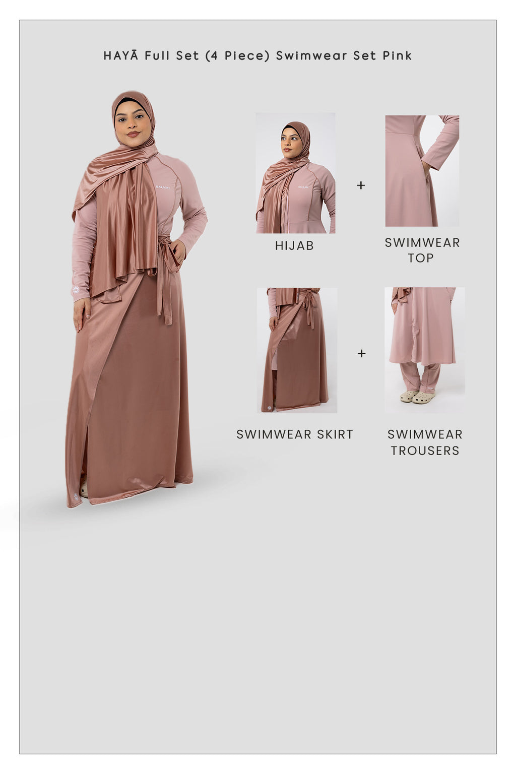 HAYĀ Full Set (4 Piece) Swimwear Set Pink