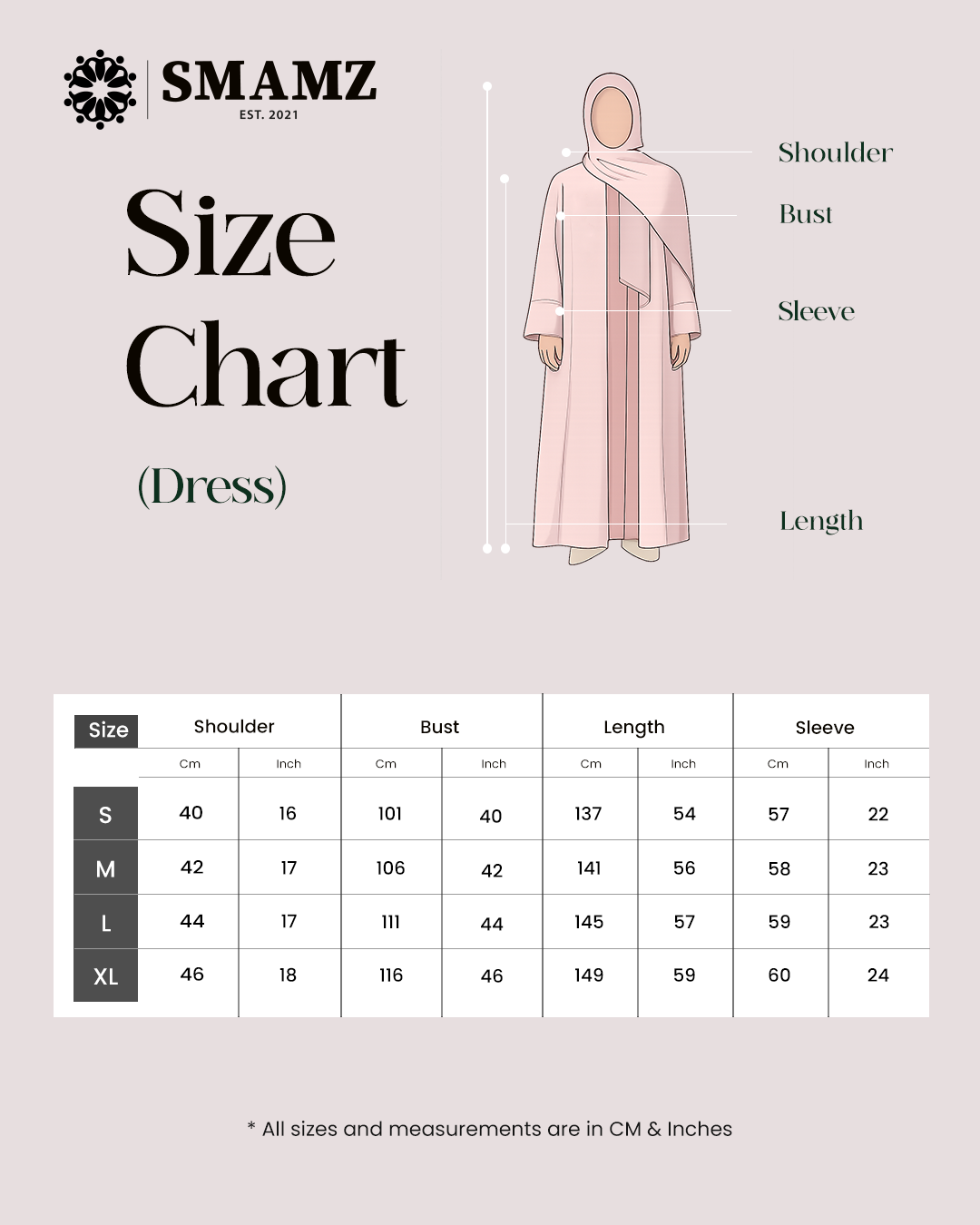 Satin Elegance Dress — size chart