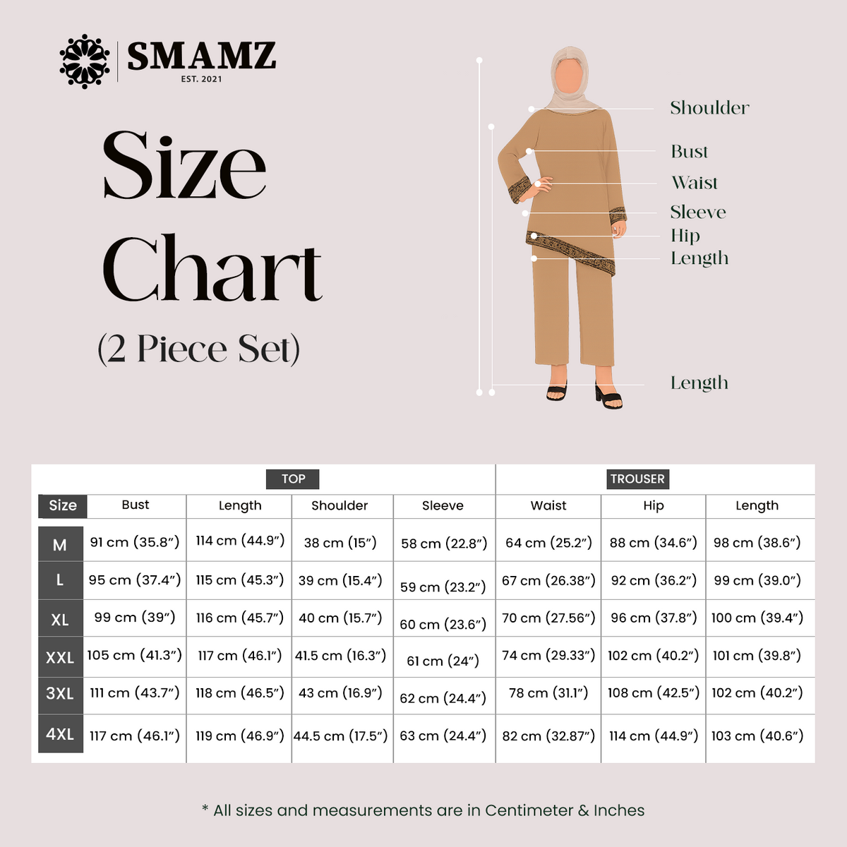 2 Piece Elegant Set — size chart