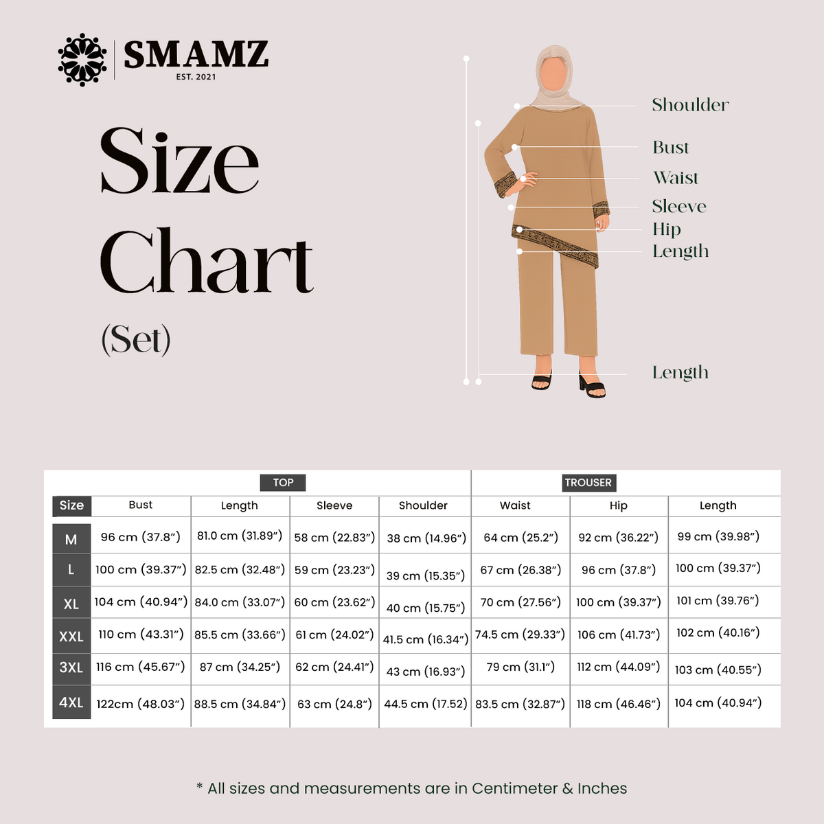 Elegant Sequined Set — size chart