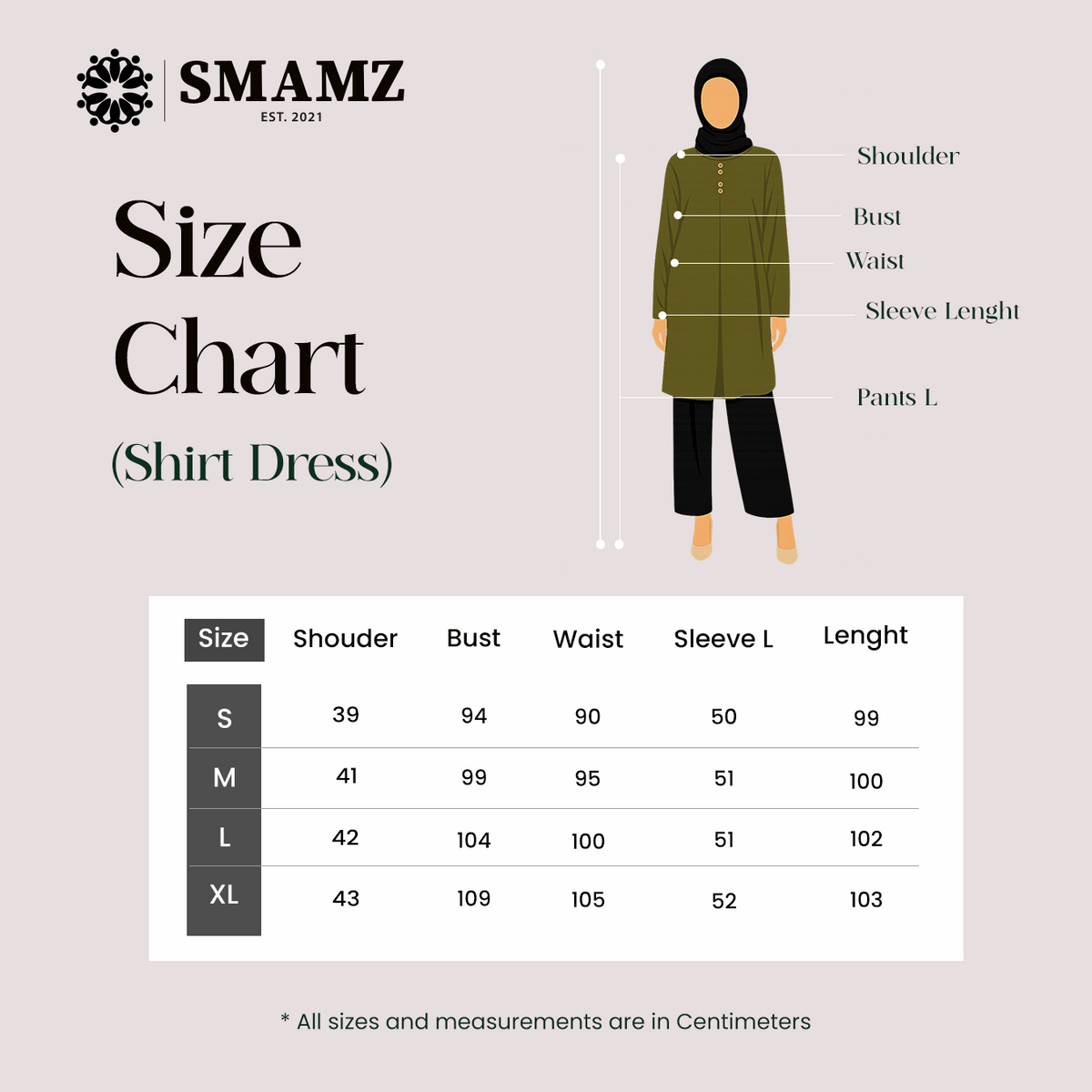 Lunara Long Sleeve Shirt Dress — size chart
